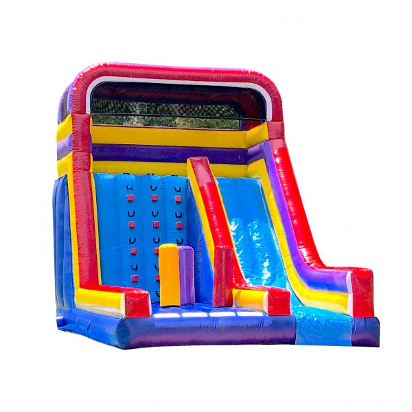 bouncy castle with vertical rock wall